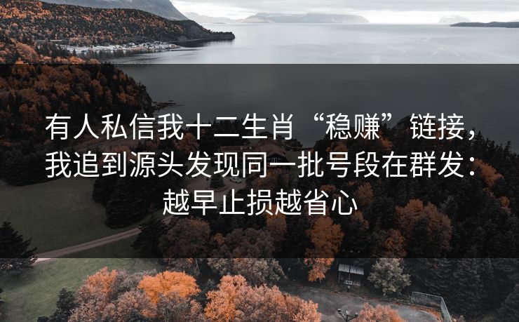 有人私信我十二生肖“稳赚”链接，我追到源头发现同一批号段在群发：越早止损越省心